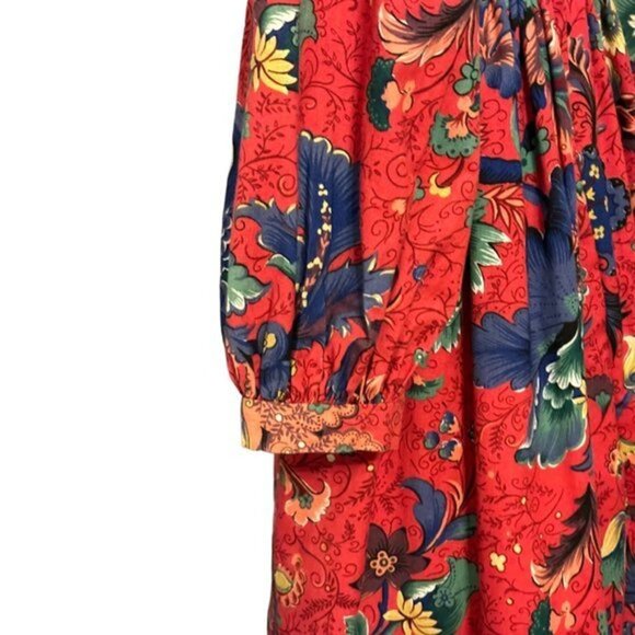 Vintage 90s Anne Savoy Red Floral Prairie Dress Girls 12 - Picture 4 of 12